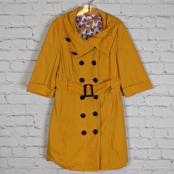 Dressup Mustard Gold Canvas Trench Coat Jacket L - Picture 13 of 13